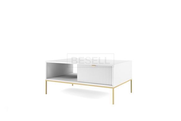 Стол журнальный Perfect Home Новая/Nova с 2 ящиками и золотыми ножками L104 Белый реальная фотография