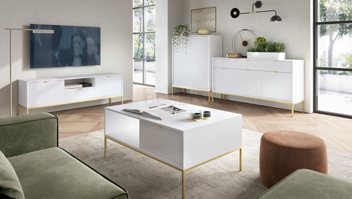 Стол журнальный Perfect Home Новая/Nova с 2 ящиками и золотыми ножками L104 Белый реальная фотография