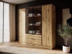 Гардеробна / шафа для одягу Perfect Home Келлі / Kelly 4DRM 4-дверна з центральними прозорими дверцятами та додатковими полицями Дуб артизан жива фотографія