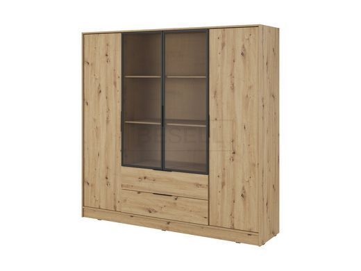 Гардеробный / шкаф для одежды Perfect Home Келли / Kelly 4DRM 4-дверный с центральной прозрачной дверцей и дополнительными полками Дуб артизан реальная фотография