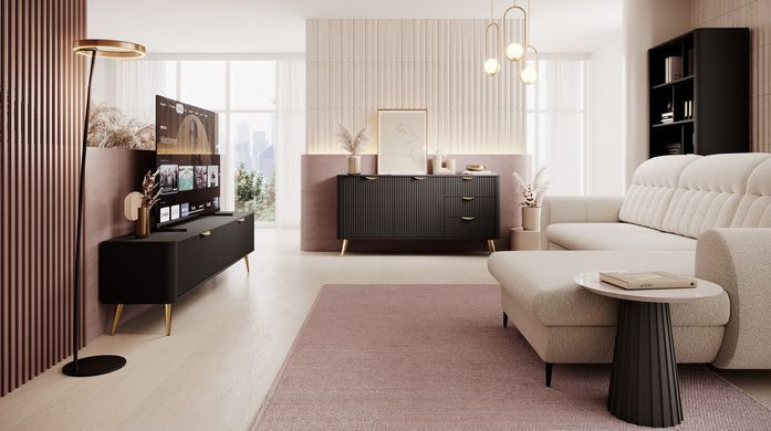 Комод Perfect Home Ланте / Lante 1-дверний з 3 шухлядами і золотими ніжками 1D3S/138 Чорний жива фотографія
