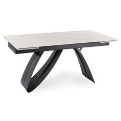 Раскладной стол DEVON Mebel Elite 160(220)х90 белый мрамор/черный реальная фотография