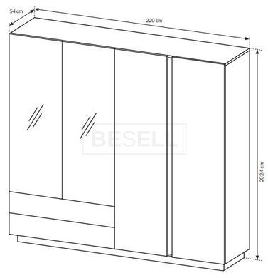 Шкаф для одежды Perfect Home Арко / Arco 4-дверный с зеркалом 4D2S/220 Белый глянец/дуб грандсон реальная фотография