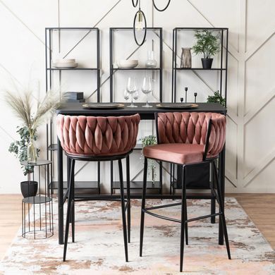 Барний стілець оксамитовий MEBEL ELITE FLORES Velvet чорний / рожевий жива фотографія