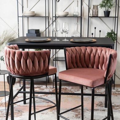 Барний стілець оксамитовий MEBEL ELITE FLORES Velvet чорний / рожевий жива фотографія