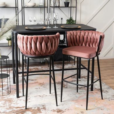 Барний стілець оксамитовий MEBEL ELITE FLORES Velvet чорний / рожевий жива фотографія