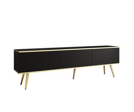 Тумба під телевізор Perfect Home Оро / Oro 3-дверна з золотими ніжками RTV175 MDF Чорний жива фотографія