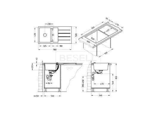 Двойная кухонная мойка CUBO 60  A57M Alveus 98х50х20,5 Шоколод