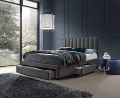 Кровать двуспальная HALMAR GRACE 140х200 см с ящиками серый велюр реальная фотография