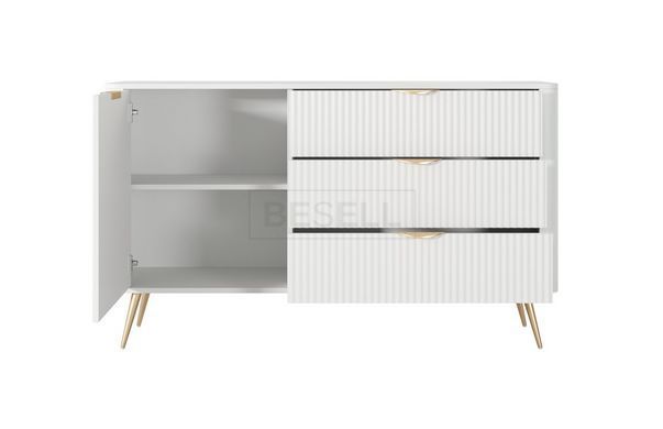 Комод Perfect Home Ланте/Lante 1-дверный с 3 ящиками и золотыми ножками 1D3S/138 Белый реальная фотография