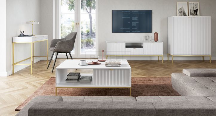Стол туалетный Perfect Home Новая/Nova с 2 ящиками и золотыми ножками T104 Белый реальная фотография