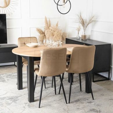 MEBEL ELITE Комплект HARRY Стіл 102-142 см Artisan Дуб/Чорний та 4 стільці PERU Бежевий жива фотографія