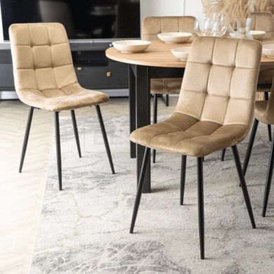 MEBEL ELITE Комплект HARRY Стіл 102-142 см Artisan Дуб/Чорний та 4 стільці PERU Бежевий жива фотографія