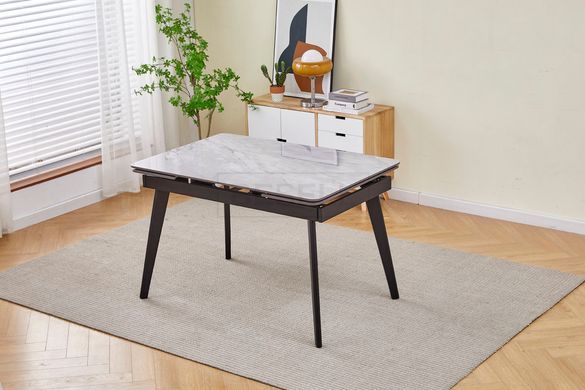 Стіл розкладний OSLO CERAMIC Intarsio 120(180)*80 Сірий Глянець Чорний жива фотографія