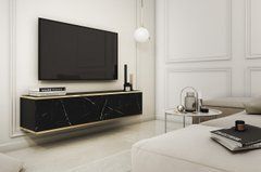 Тумба под телевизор навесная Perfect Home Оро/Oro 2-дверная RTV135 Черный мрамор роял реальная фотография
