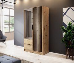 Шкаф для одежды Perfect Home Нелли / Nelly 2D 2-дверный с зеркалом Дуб артизан/черный реальная фотография