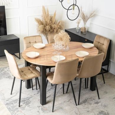 MEBEL ELITE Комплект HARRY Стіл 102-142 см Artisan Дуб/Чорний та 6 стільців PERU Бежевий жива фотографія