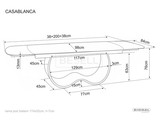 Стол Обеденный CASABLANCA CERAMIC Signal 198(274)X98 Бежевый Эффект Мрамора Глянец / Медный реальная фотография