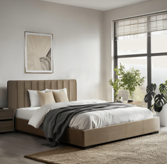 Ліжко двоспальне оксамитове 160x200 MEBEL ELITE MARI Velvet Беж жива фотографія