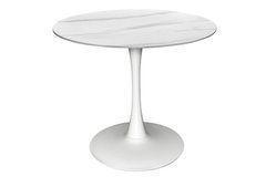 Стол Обеденный OPAL CERAMIC Snow White Matt (white legs) Bjorn 90х90 Белый Эффект Мрамора реальная фотография