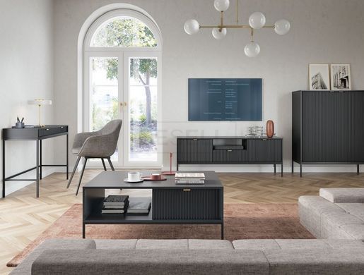 Комод високий Perfect Home Нова / Nova 2-дверний з чорними ніжками K104 Чорний жива фотографія
