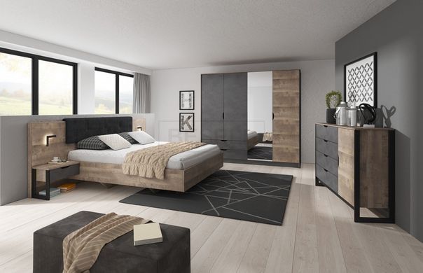 Тумби приліжкові 2 шт. з підсвіткою Perfect Home Арден / Arden з 2 шухлядами 1S/52 Дуб санд гранж/матера жива фотографія